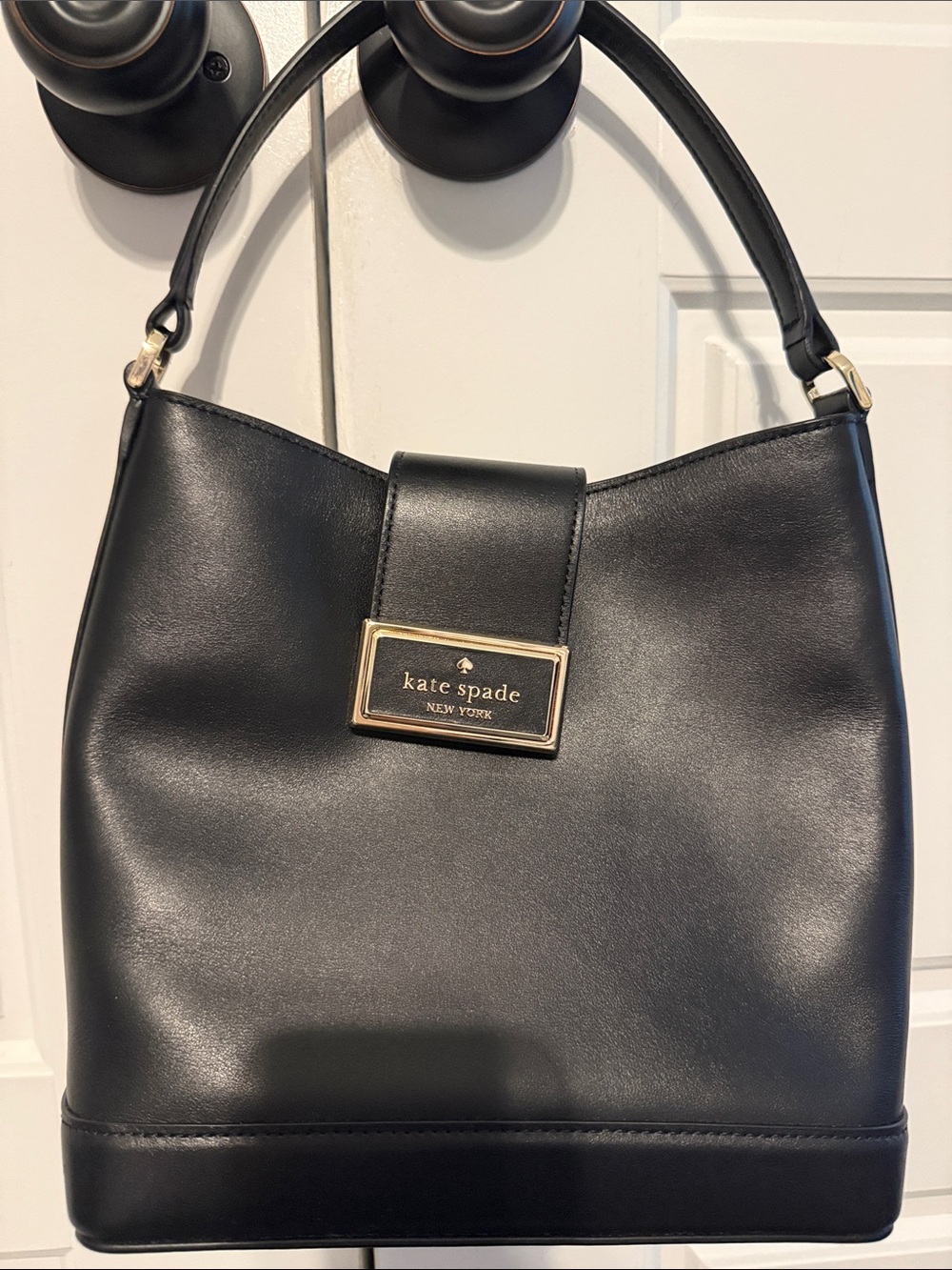 kate spade Black Leather Shoulder Hobo with Gold Plaque
